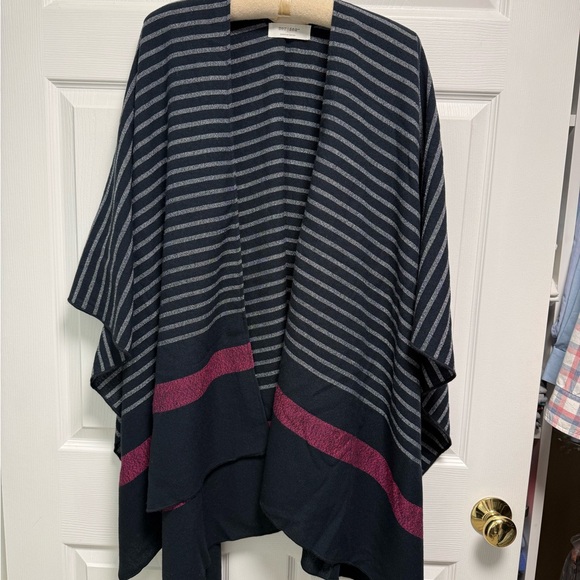 Striped Navy and Pink Poncho Wrap Sweater by MERSEA - Picture 4 of 9